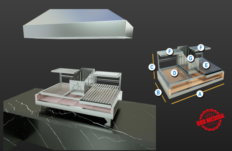 Churrasqueira Parrilla Argentina e Uruguaia com 4 Grelhas para Bancada Platinum