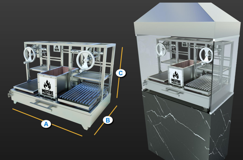 Churrasqueira Parrilla Argentina e Uruguaia de Elevação para Bancada com Firebox Central